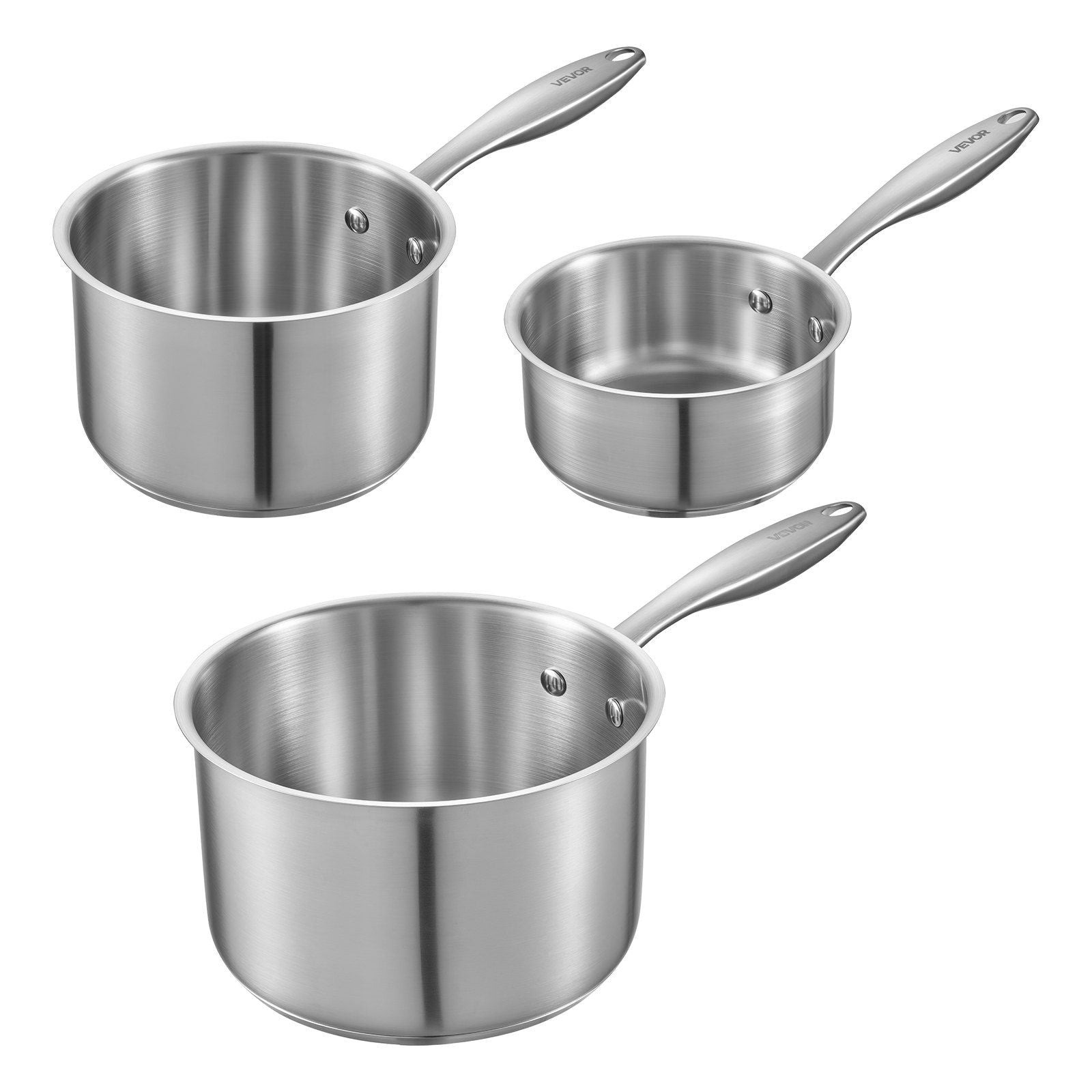 Stainless Steel Saucepan Set, 1 QT & 2 QT & 3 QT Saucepans with Glass Lids, Multipurpose Nonstick Stainless V952-BXGJG123QT3JB8H68001V0
