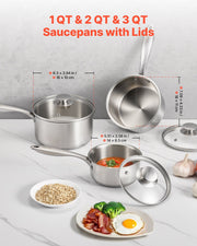 Stainless Steel Saucepan Set, 1 QT & 2 QT & 3 QT Saucepans with Glass Lids, Multipurpose Nonstick Stainless V952-BXGJG123QT3JB8H68001V0