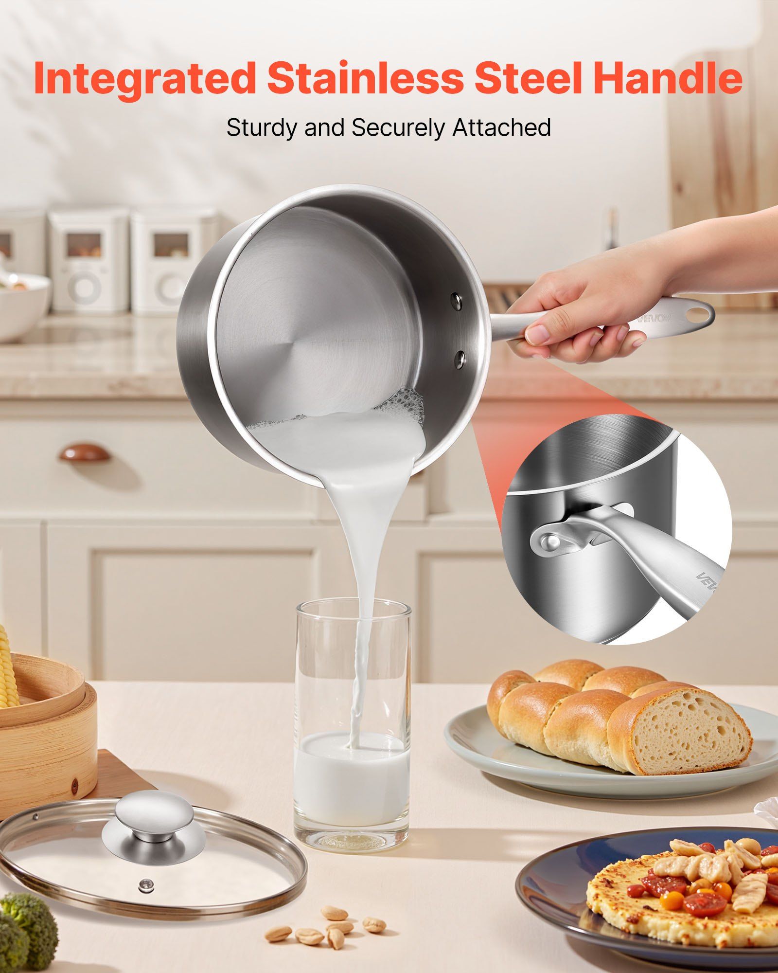 Stainless Steel Saucepan Set, 1 QT & 2 QT & 3 QT Saucepans with Glass Lids, Multipurpose Nonstick Stainless V952-BXGJG123QT3JB8H68001V0