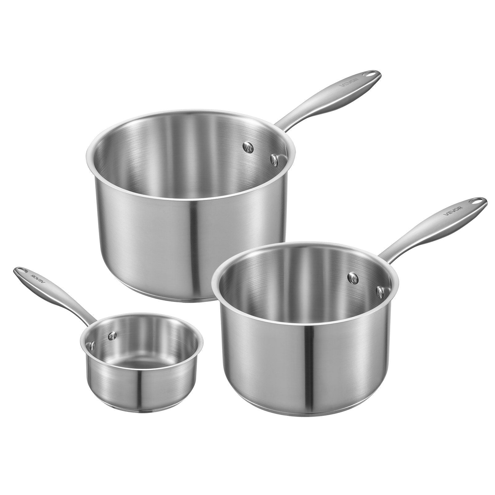Stainless Steel Saucepan Set, 1 QT & 2 QT & 3 QT Saucepans with Glass Lids, Multipurpose Nonstick Stainless V952-BXGJG123QT3JB8H68001V0