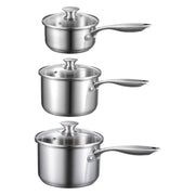 Stainless Steel Saucepan Set, 1 QT & 2 QT & 3 QT Saucepans with Glass Lids, Multipurpose Nonstick Stainless V952-BXGJG123QT3JB8H68001V0