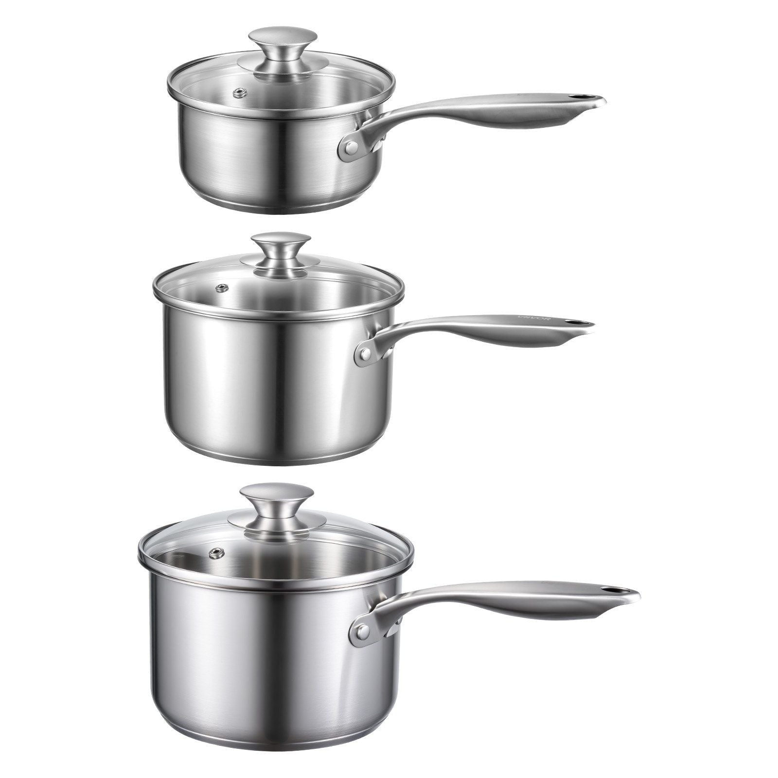 Stainless Steel Saucepan Set, 1 QT & 2 QT & 3 QT Saucepans with Glass Lids, Multipurpose Nonstick Stainless V952-BXGJG123QT3JB8H68001V0