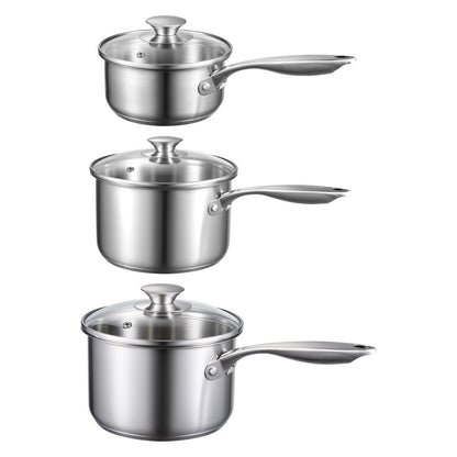 Stainless Steel Saucepan Set, 1 QT & 2 QT & 3 QT Saucepans with Glass Lids, Multipurpose Nonstick Stainless V952-BXGJG123QT3JB8H68001V0