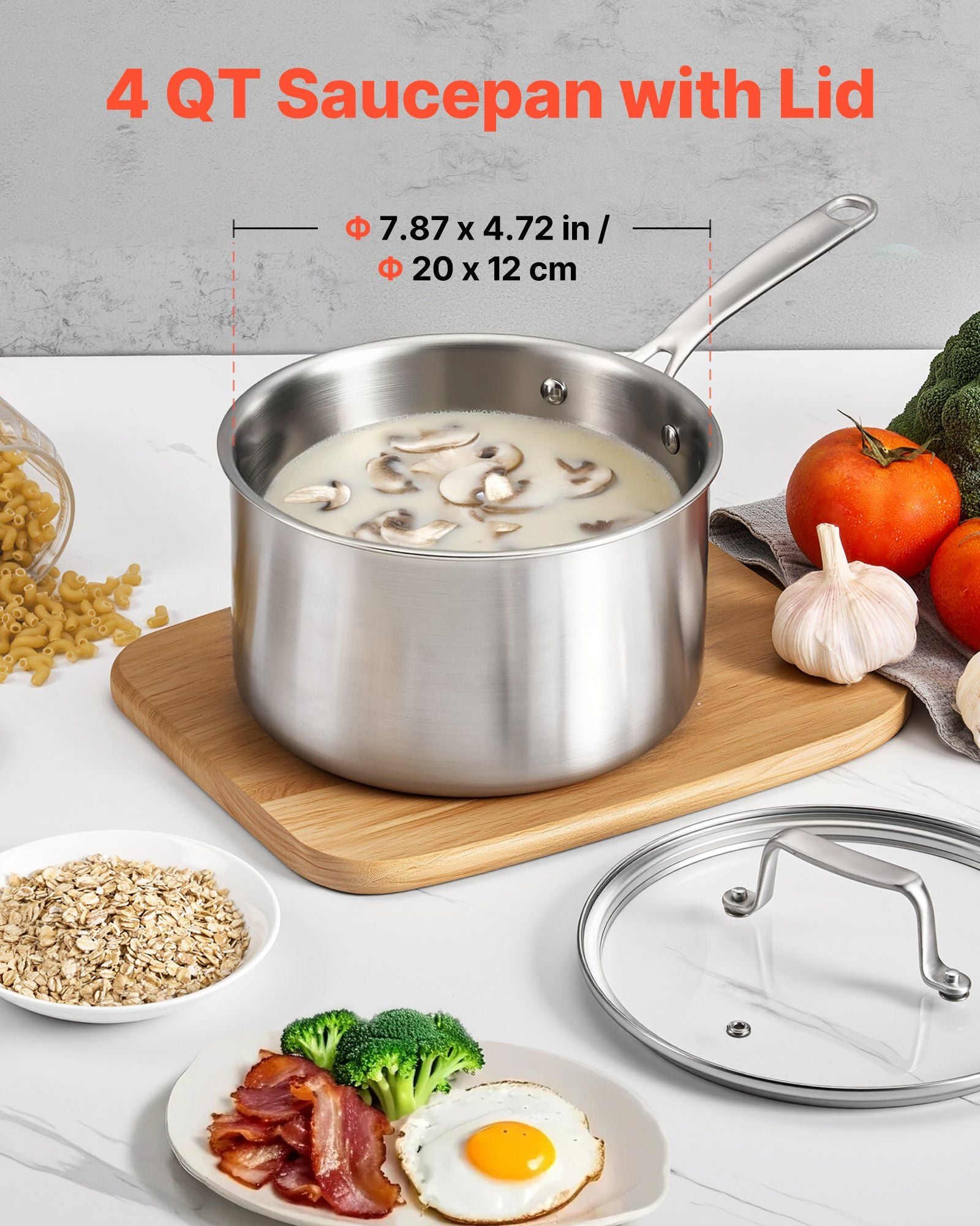 4 QT Saucepan, Stainless Steel Saucepan with Glass Lid, Multipurpose Nonstick Stainless Steel Small Cooking V952-BXGJG4QT1JTWFU824001V0