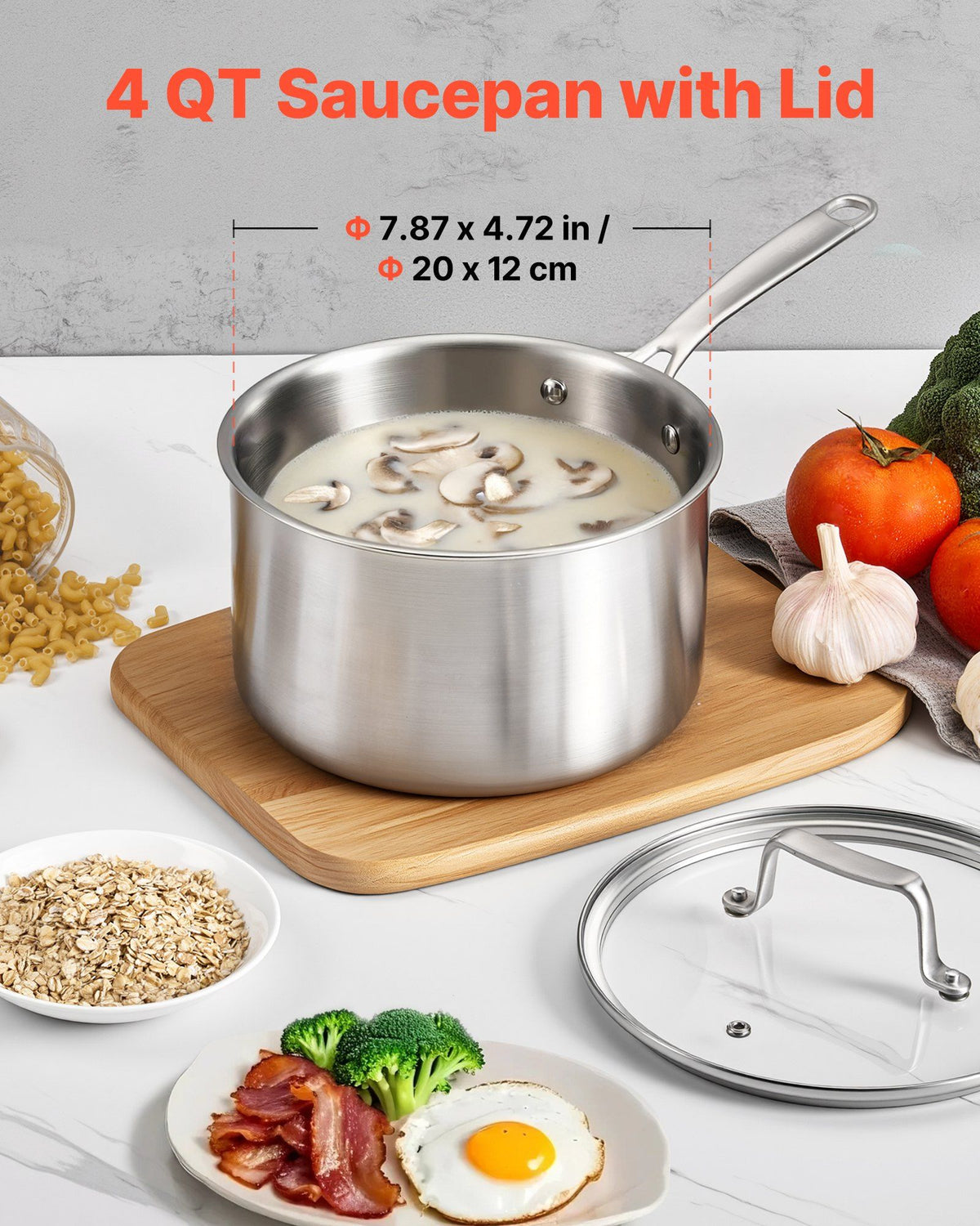 4 QT Saucepan, Stainless Steel Saucepan with Glass Lid, Multipurpose Nonstick Stainless Steel Small Cooking V952-BXGJG4QT1JTWFU824001V0