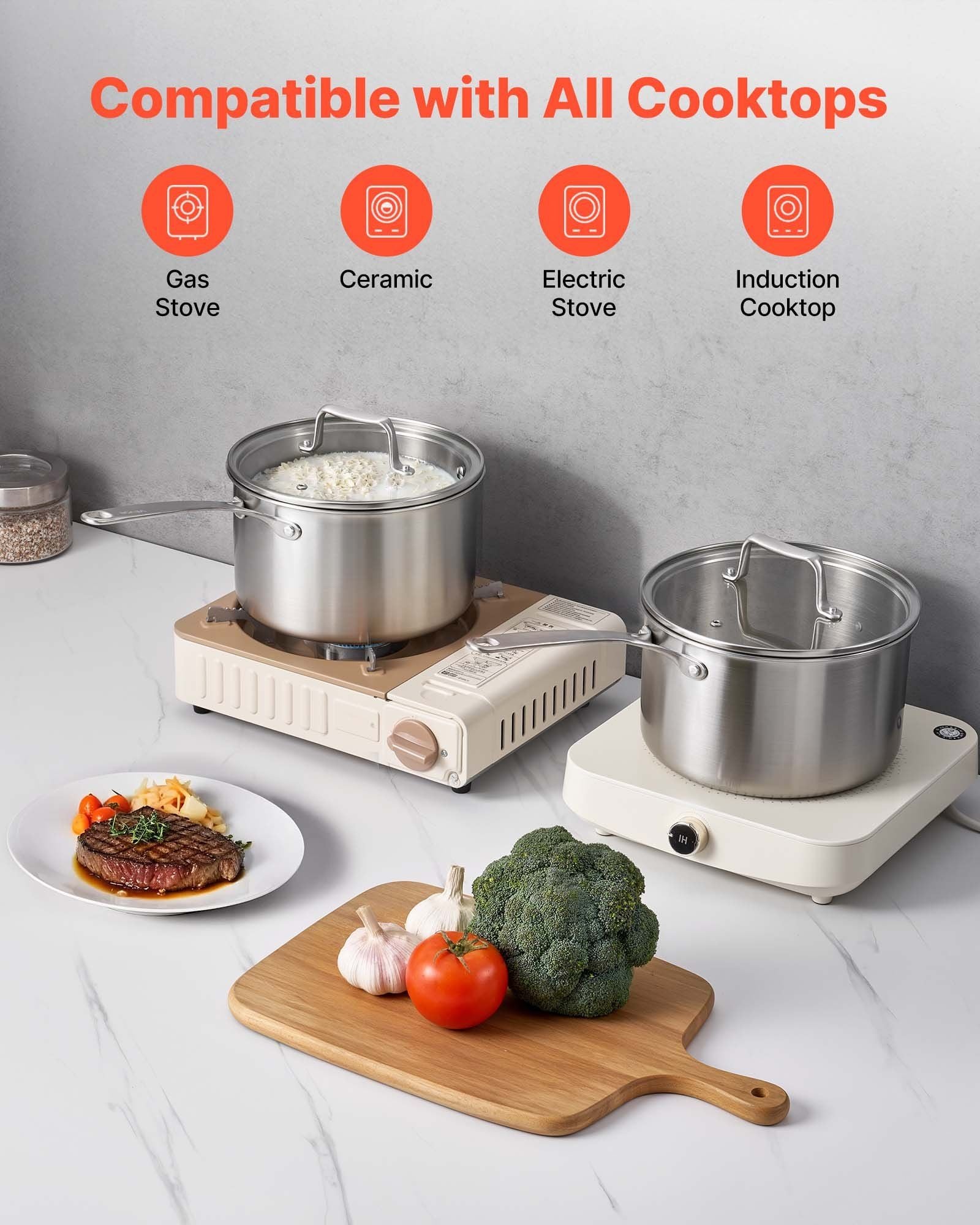 4 QT Saucepan, Stainless Steel Saucepan with Glass Lid, Multipurpose Nonstick Stainless Steel Small Cooking V952-BXGJG4QT1JTWFU824001V0