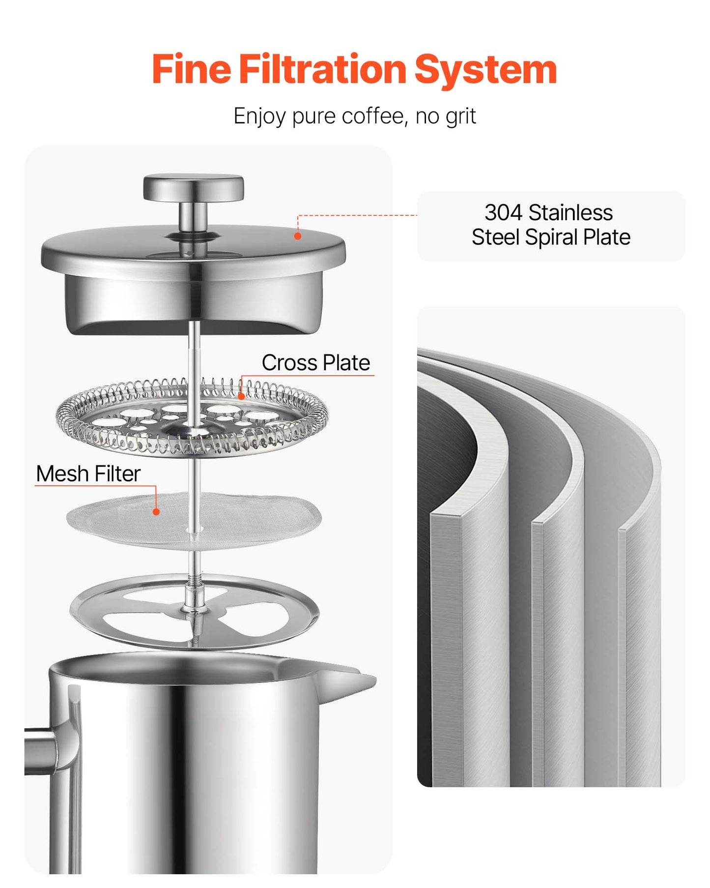 French Press Coffee Maker, 1.5 Liter Stainless Steel Coffee Press Tea Maker with Filter, Large Double Wall V952-BXGKFYHBXGYSXDLKO001V0