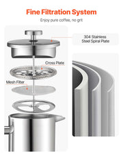 French Press Coffee Maker, 1.5 Liter Stainless Steel Coffee Press Tea Maker with Filter, Large Double Wall V952-BXGKFYHBXGYSXDLKO001V0