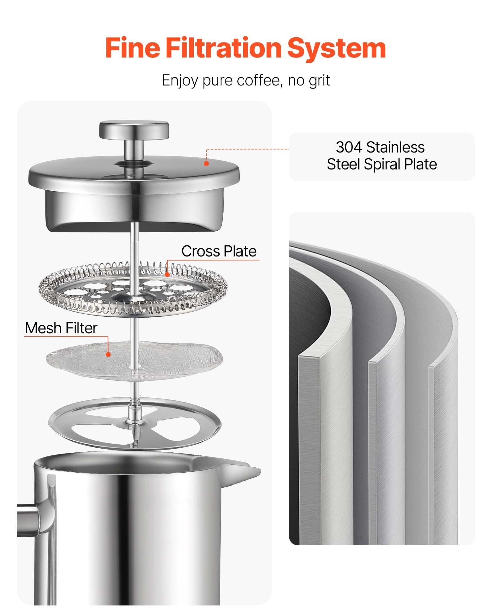 French Press Coffee Maker, 1.5 Liter Stainless Steel Coffee Press Tea Maker with Filter, Large Double Wall V952-BXGKFYHBXGYSXDLKO001V0