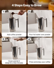 French Press Coffee Maker, 1.5 Liter Stainless Steel Coffee Press Tea Maker with Filter, Large Double Wall V952-BXGKFYHBXGYSXDLKO001V0