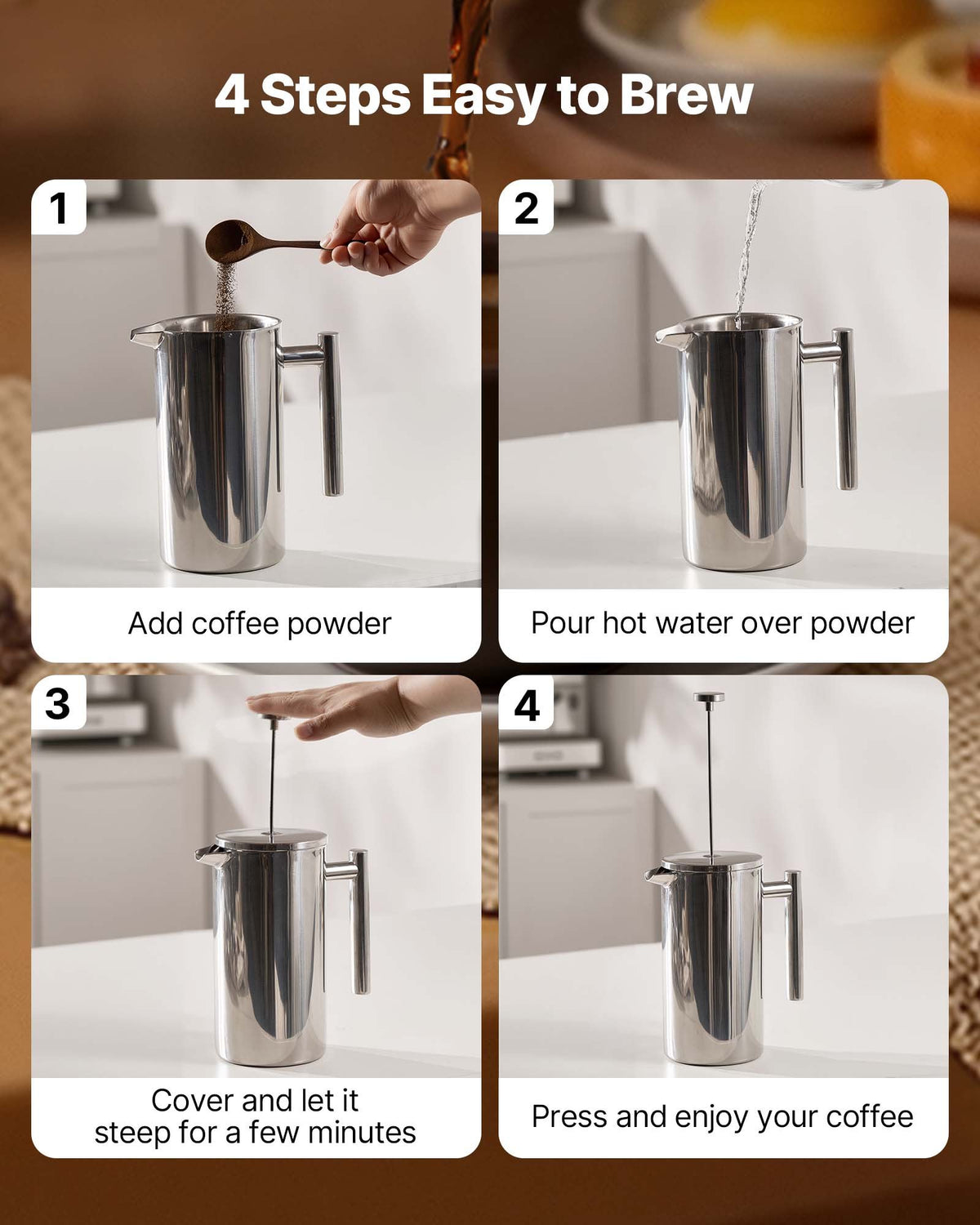 French Press Coffee Maker, 1.5 Liter Stainless Steel Coffee Press Tea Maker with Filter, Large Double Wall V952-BXGKFYHBXGYSXDLKO001V0