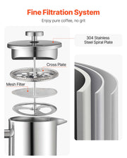 French Press Coffee Maker, 1 Liter Stainless Steel Coffee Press Tea Maker with Filter, Large Double Wall V952-BXGKFYHBXGYSZP2FL001V0