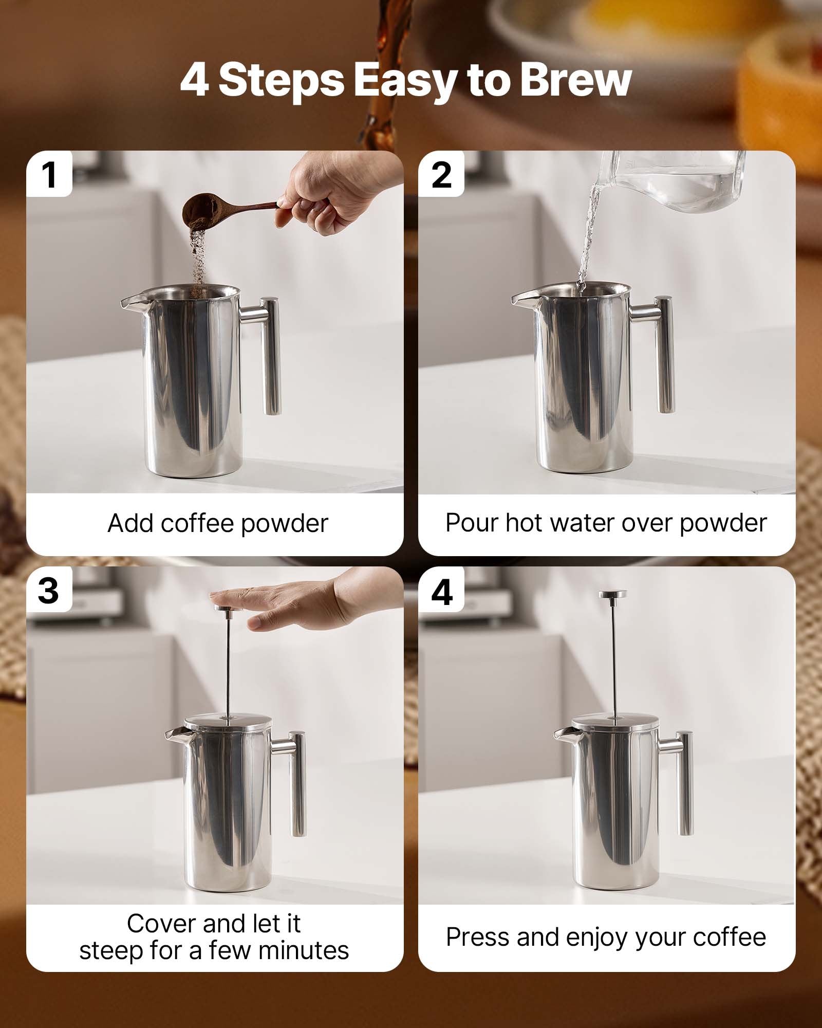 French Press Coffee Maker, 1 Liter Stainless Steel Coffee Press Tea Maker with Filter, Large Double Wall V952-BXGKFYHBXGYSZP2FL001V0
