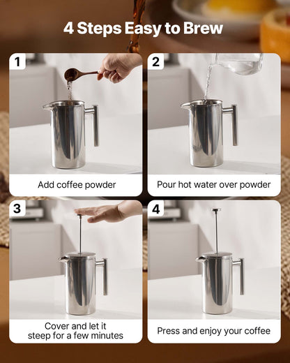 French Press Coffee Maker, 1 Liter Stainless Steel Coffee Press Tea Maker with Filter, Large Double Wall V952-BXGKFYHBXGYSZP2FL001V0