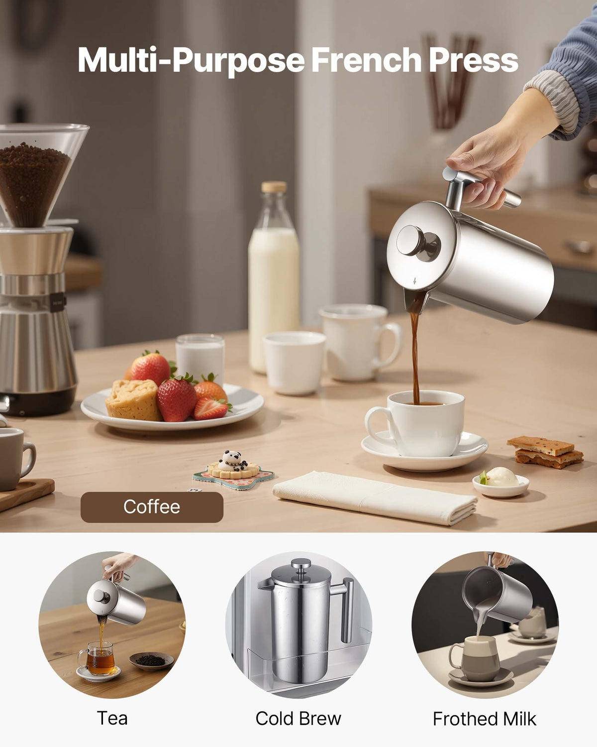 French Press Coffee Maker, 1 Liter Stainless Steel Coffee Press Tea Maker with Filter, Large Double Wall V952-BXGKFYHBXGYSZP2FL001V0
