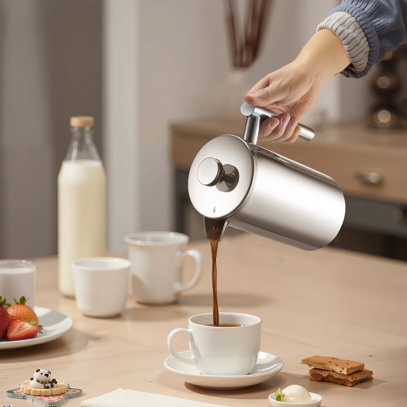 French Press Coffee Maker, 1 Liter Stainless Steel Coffee Press Tea Maker with Filter, Large Double Wall V952-BXGKFYHBXGYSZP2FL001V0