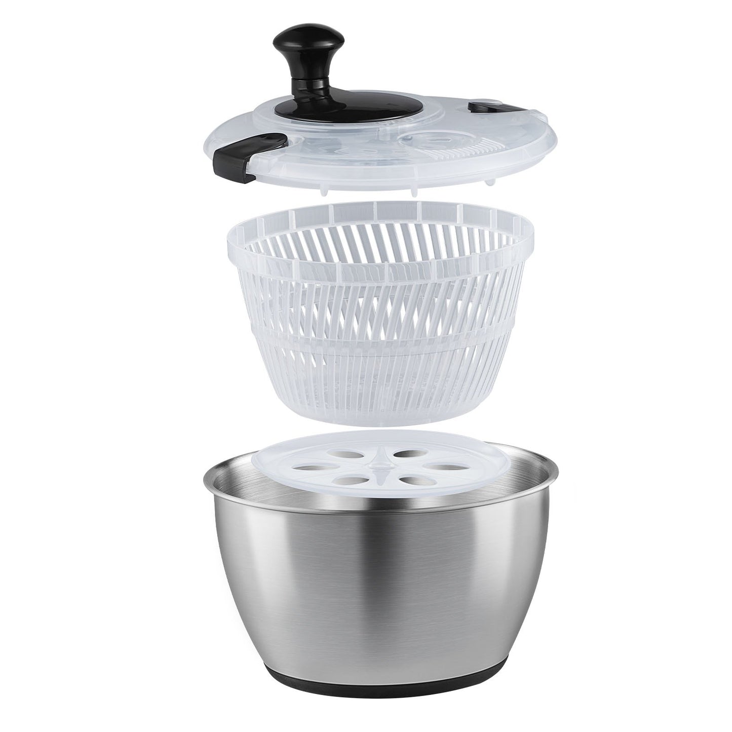 Stainless Steel Salad Spinner, 4.5L, One-handed Easy Press Large Vegetable Dryer Washer, Lettuce Cleaner and V952-BXGKSLXZQ304P4FP6V0