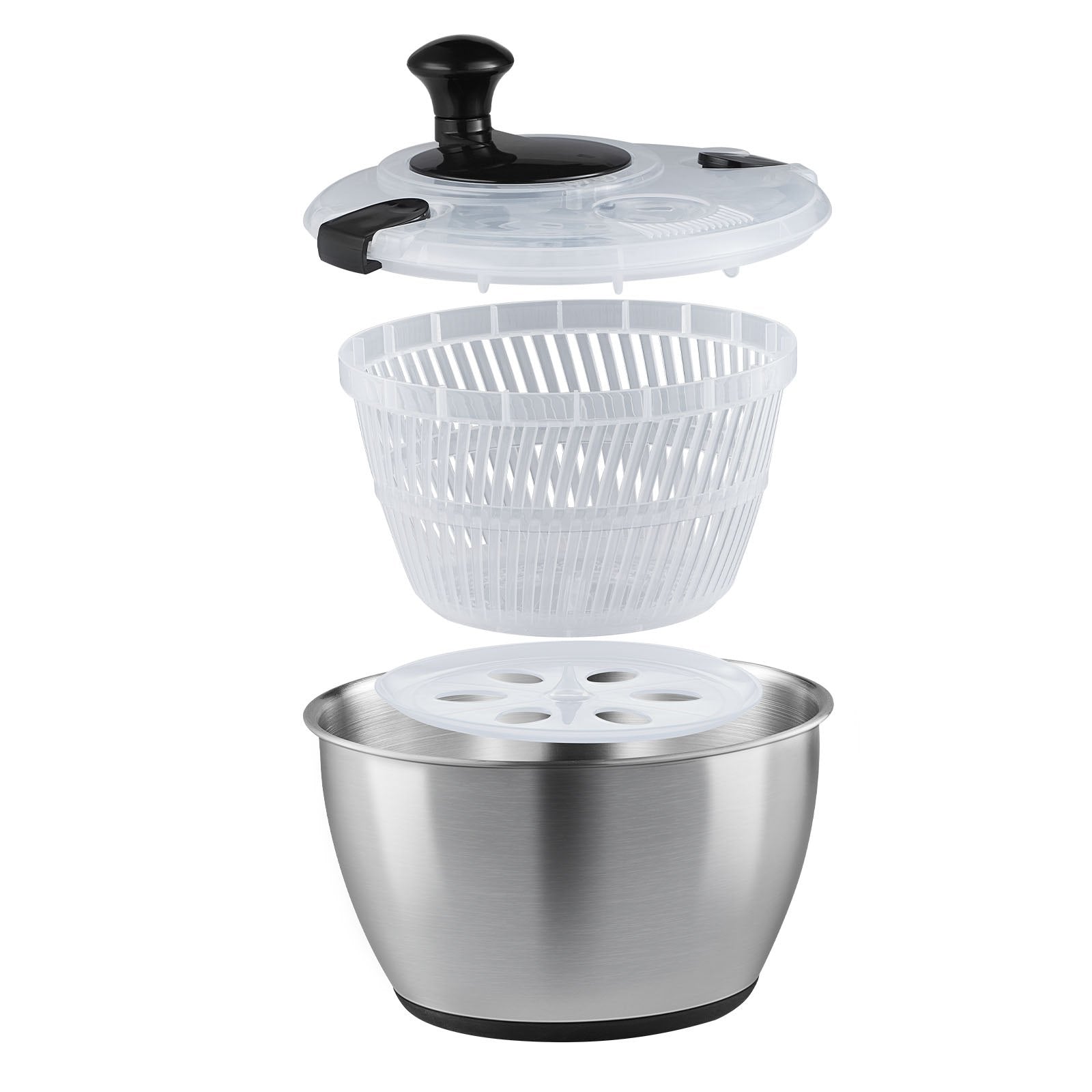 Stainless Steel Salad Spinner, 4.5L, One-handed Easy Press Large Vegetable Dryer Washer, Lettuce Cleaner and V952-BXGKSLXZQ304P4FP6V0