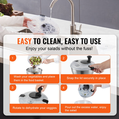 Stainless Steel Salad Spinner, 4.5L, One-handed Easy Press Large Vegetable Dryer Washer, Lettuce Cleaner and V952-BXGKSLXZQ304P4FP6V0