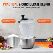 Stainless Steel Salad Spinner, 4.5L, One-handed Easy Press Large Vegetable Dryer Washer, Lettuce Cleaner and V952-BXGKSLXZQ304P4FP6V0