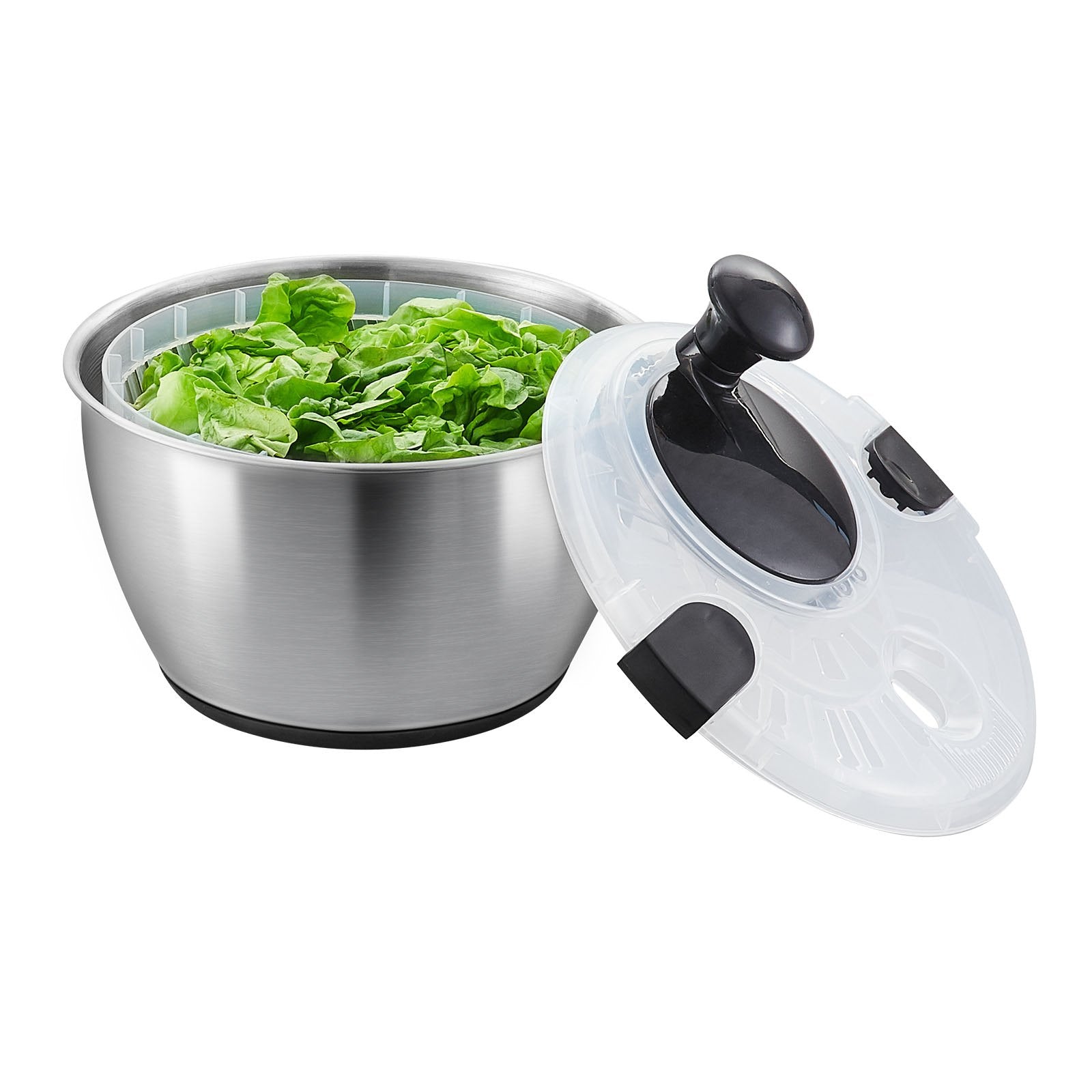 Stainless Steel Salad Spinner, 4.5L, One-handed Easy Press Large Vegetable Dryer Washer, Lettuce Cleaner and V952-BXGKSLXZQ304P4FP6V0