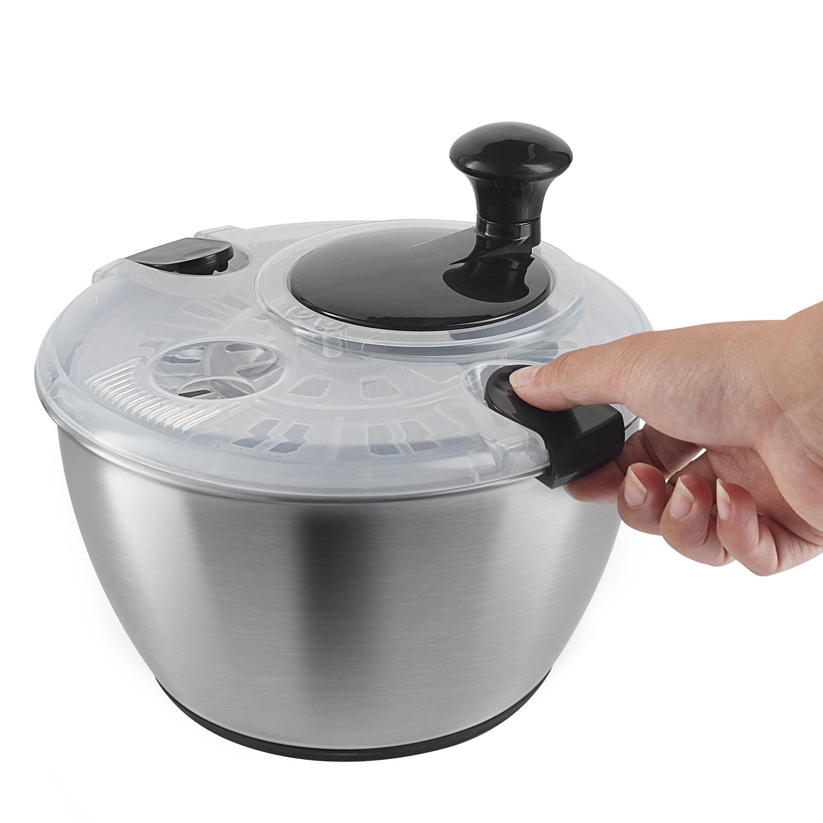 Stainless Steel Salad Spinner, 4.5L, One-handed Easy Press Large Vegetable Dryer Washer, Lettuce Cleaner and V952-BXGKSLXZQ304P4FP6V0
