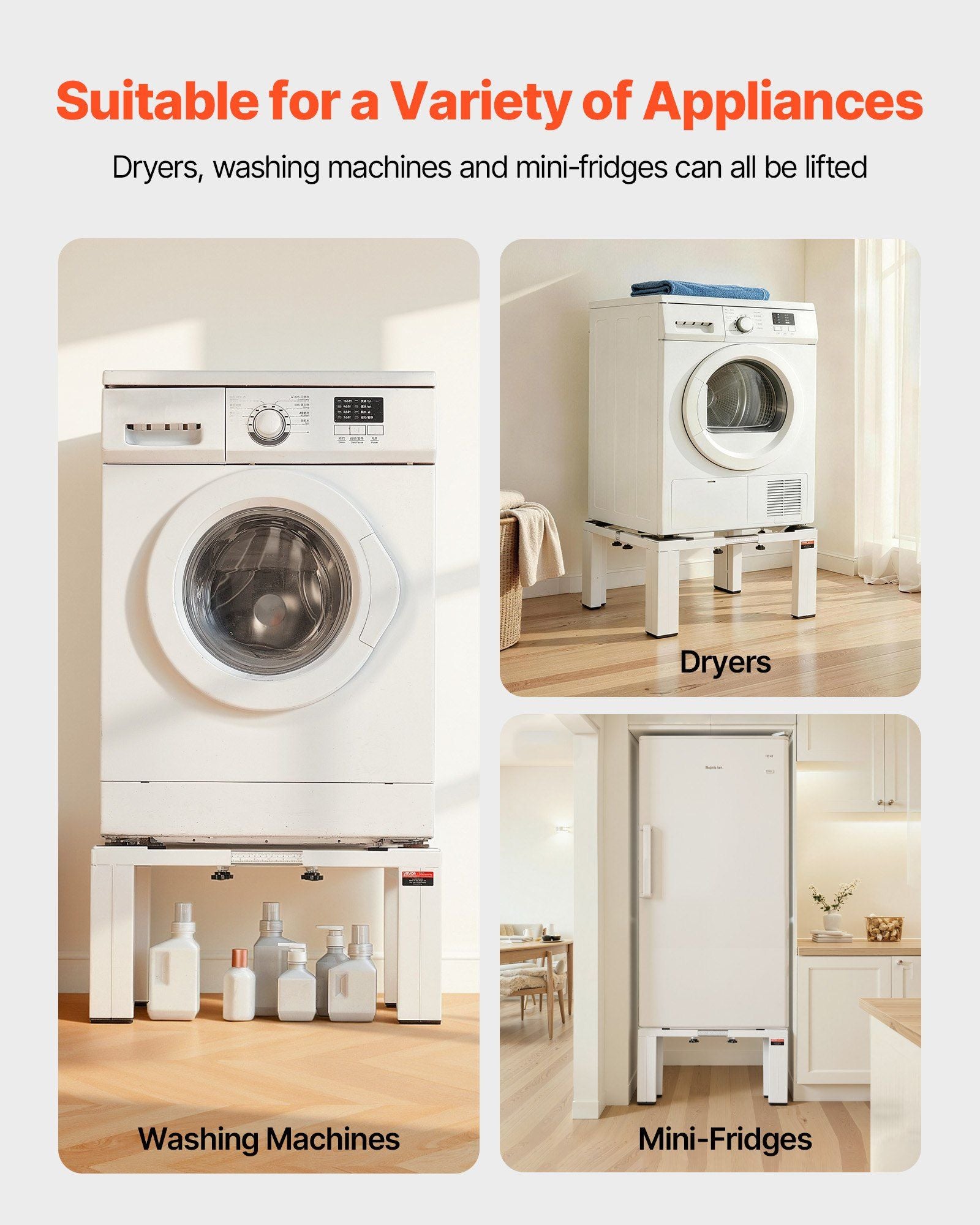 Laundry Pedestal, 305 mm Height, Washer and Dryer Pedestals with 544 kg Weight Load Capacity, 475-785 mm V952-BXGKSSZJBDL1KFCCH001V0