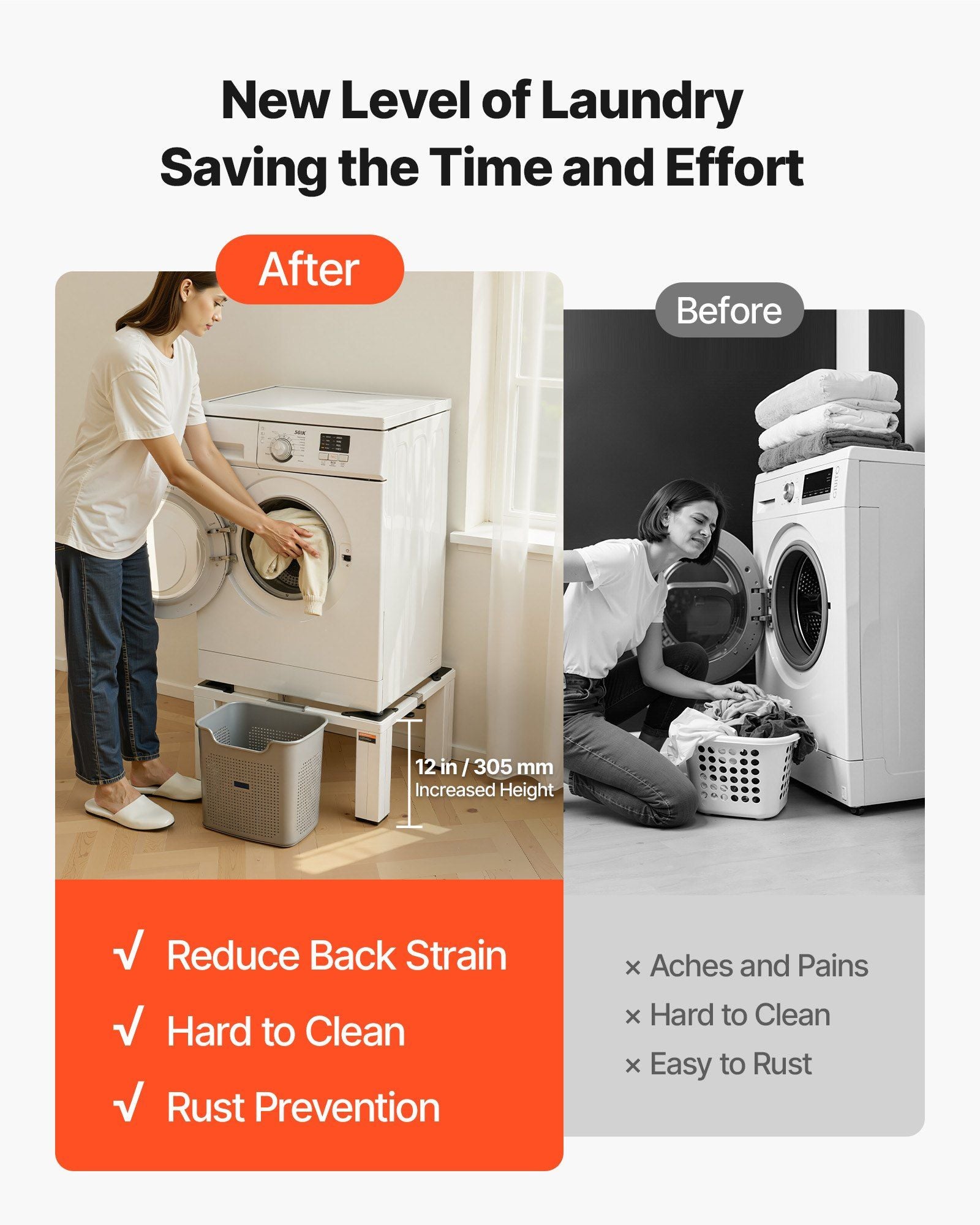 Laundry Pedestal, 305 mm Height, Washer and Dryer Pedestals with 544 kg Weight Load Capacity, 475-785 mm V952-BXGKSSZJBDL1KFCCH001V0