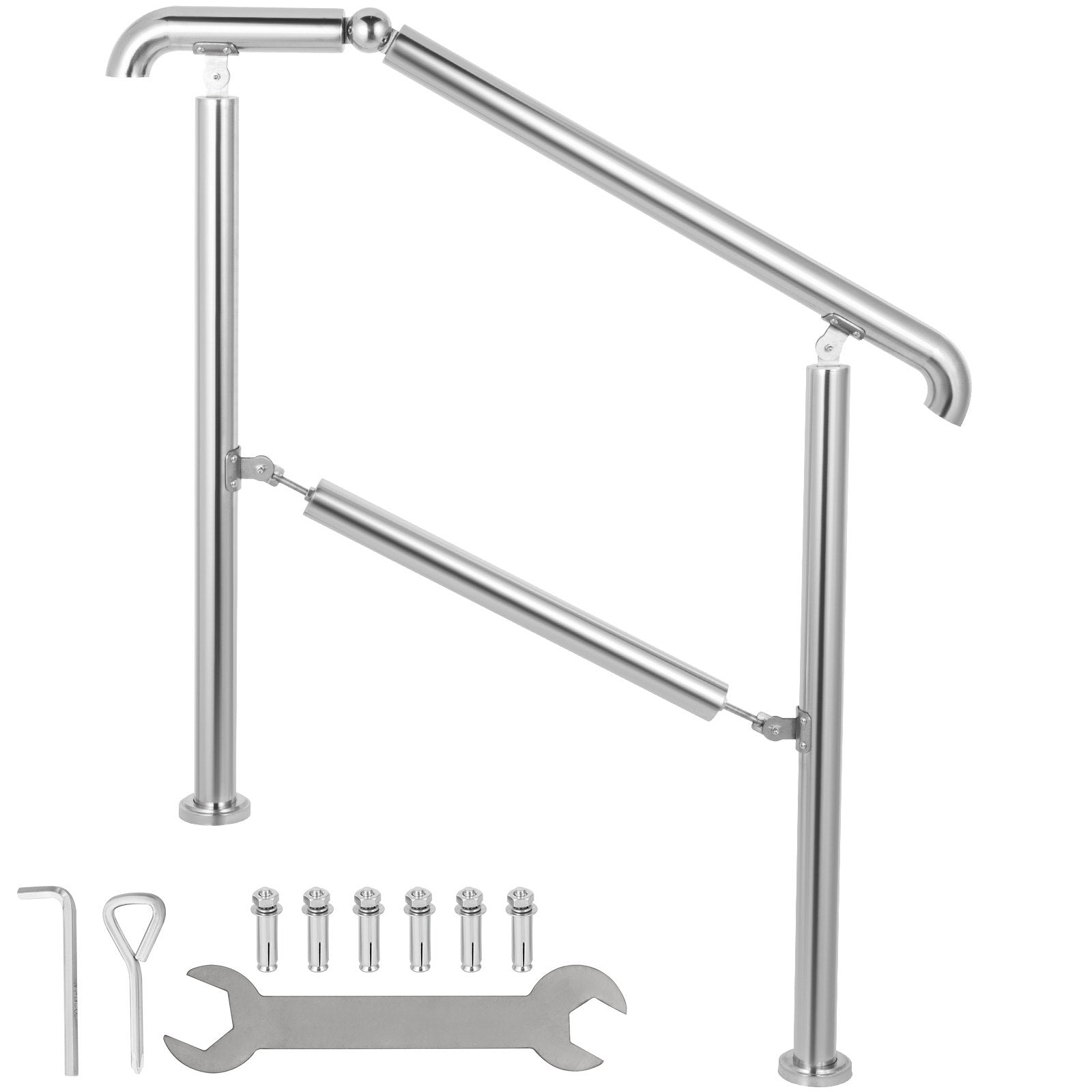 3 Step Railing Stainless Steel Transitional Handrail fit for Level Surface and 1 to 3 Steps Adjustable Stair V952-BXGLTFS3BDLZ00001V0