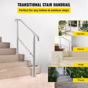 3 Step Railing Stainless Steel Transitional Handrail fit for Level Surface and 1 to 3 Steps Adjustable Stair V952-BXGLTFS3BDLZ00001V0