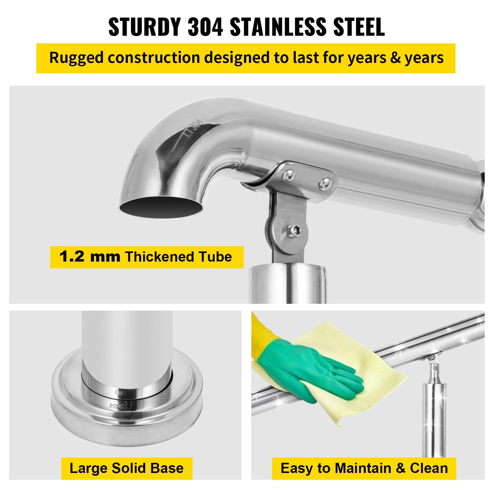 3 Step Railing Stainless Steel Transitional Handrail fit for Level Surface and 1 to 3 Steps Adjustable Stair V952-BXGLTFS3BDLZ00001V0