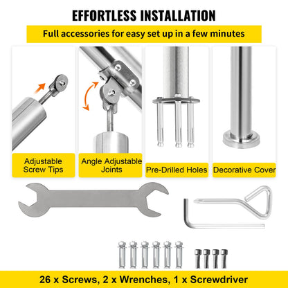 3 Step Railing Stainless Steel Transitional Handrail fit for Level Surface and 1 to 3 Steps Adjustable Stair V952-BXGLTFS3BDLZ00001V0