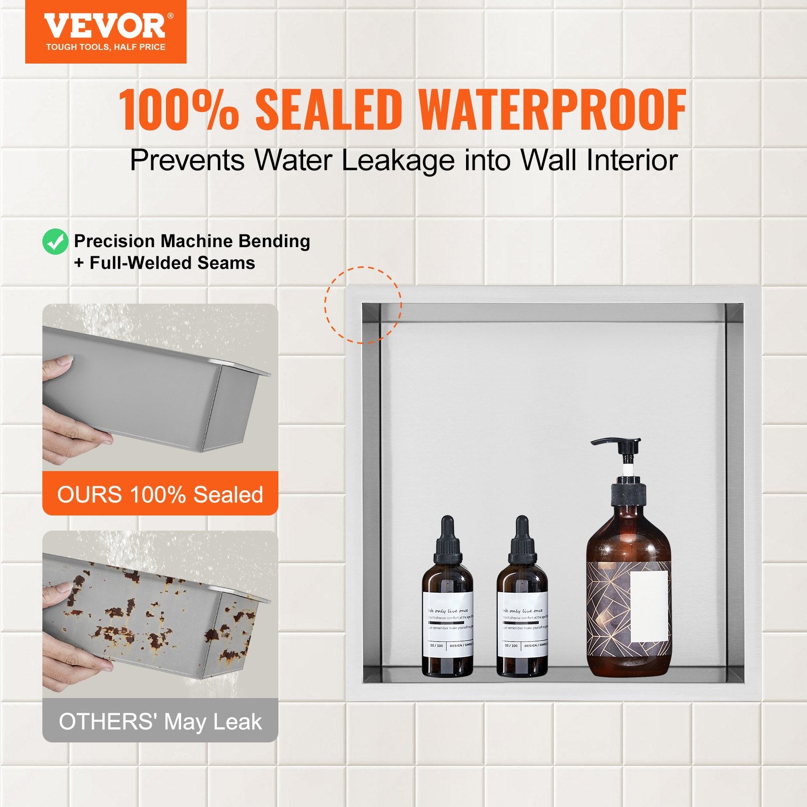 33.02 x 33.02 cm No Tile Shower Niche 304 Stainless Steel, Wall-Inserted Niche Recessed Double Shelves, V952-BXGLYBK1C13YZKIQ0V0
