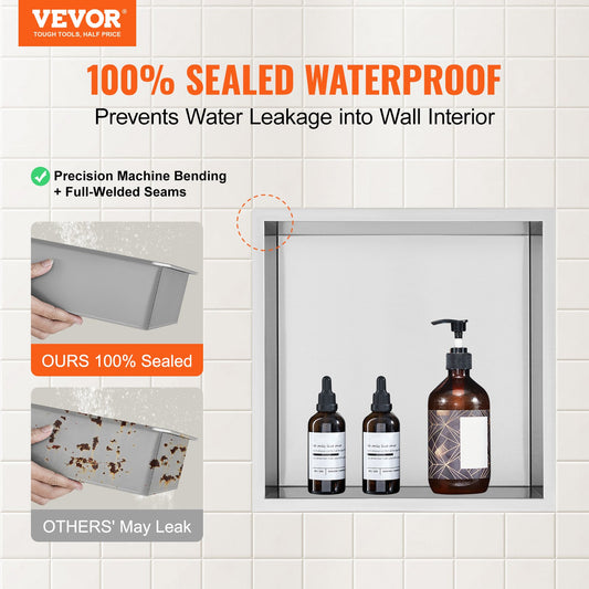 33.02 x 33.02 cm No Tile Shower Niche 304 Stainless Steel, Wall-Inserted Niche Recessed Double Shelves, V952-BXGLYBK1C13YZKIQ0V0