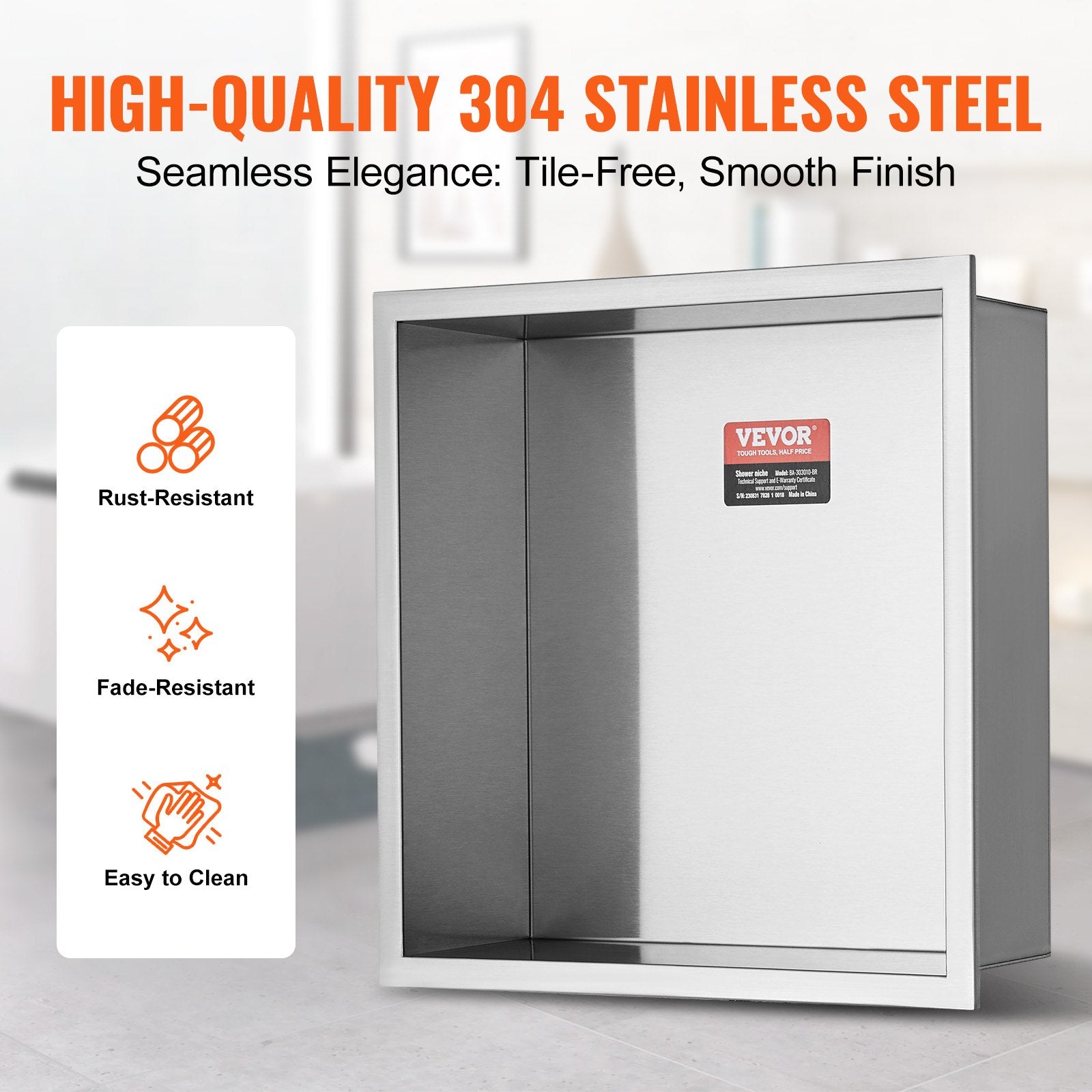 33.02 x 33.02 cm No Tile Shower Niche 304 Stainless Steel, Wall-Inserted Niche Recessed Double Shelves, V952-BXGLYBK1C13YZKIQ0V0