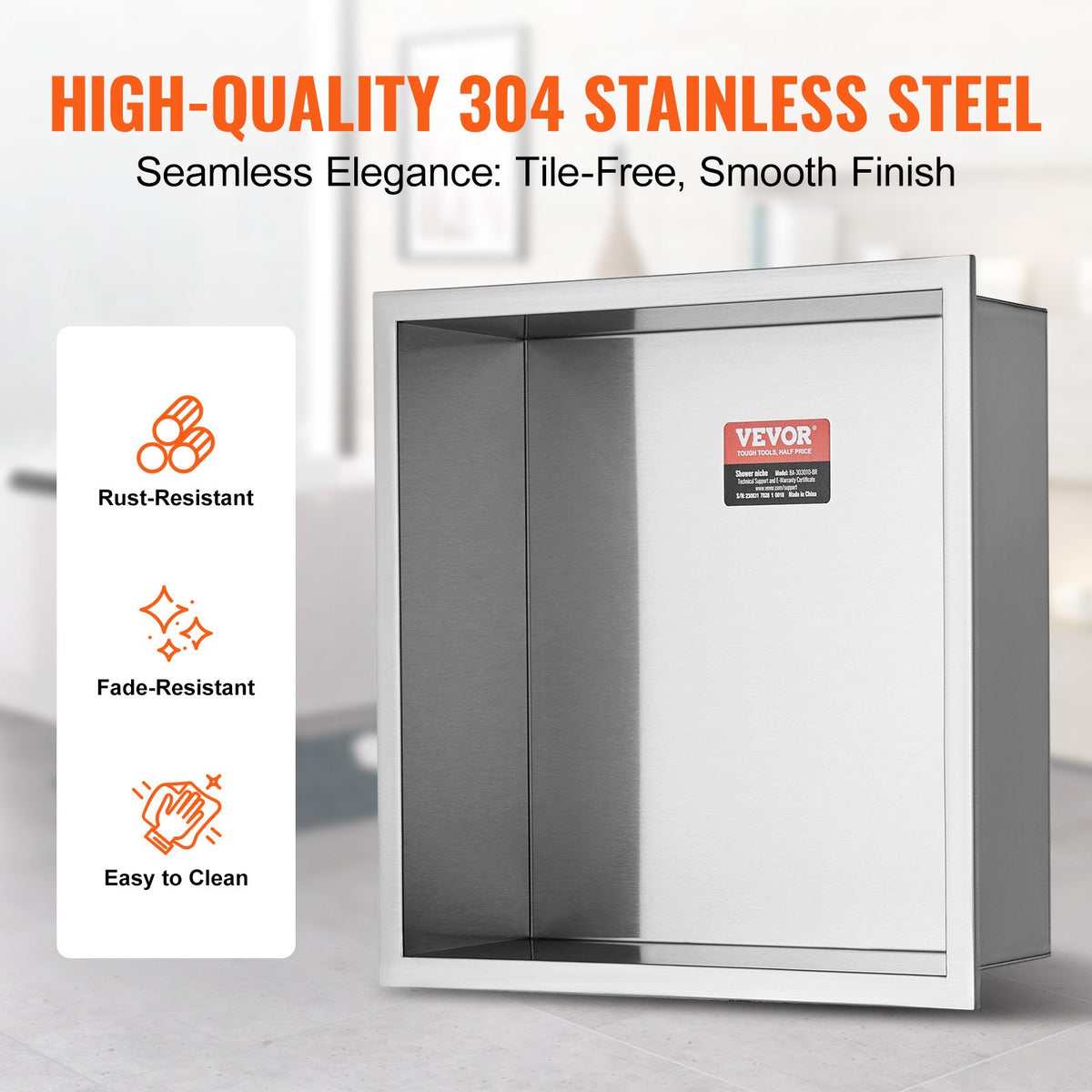 33.02 x 33.02 cm No Tile Shower Niche 304 Stainless Steel, Wall-Inserted Niche Recessed Double Shelves, V952-BXGLYBK1C13YZKIQ0V0