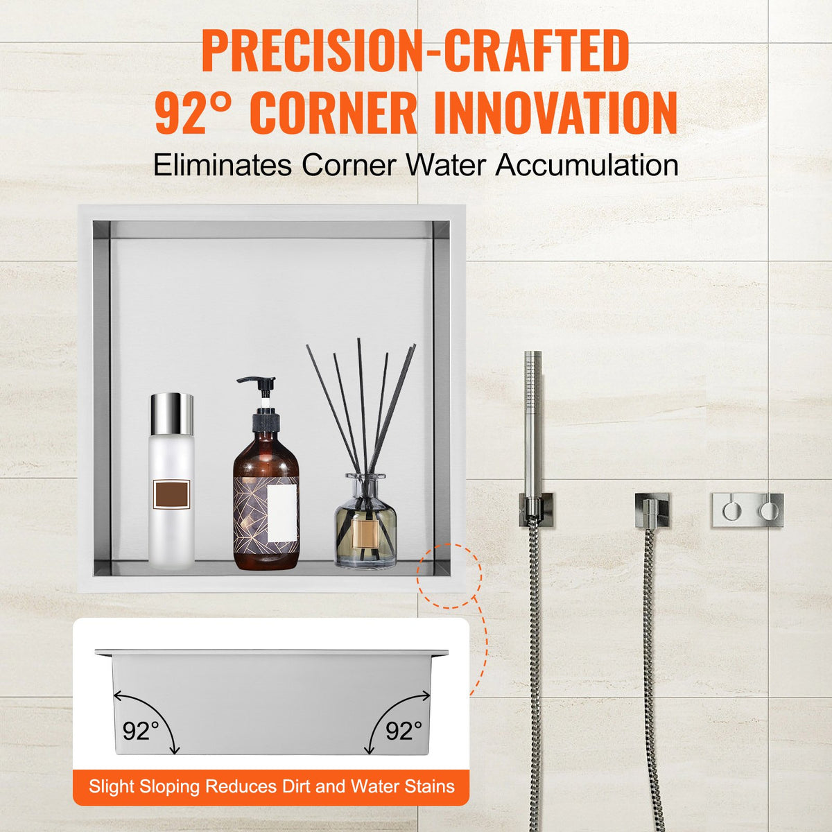33.02 x 33.02 cm No Tile Shower Niche 304 Stainless Steel, Wall-Inserted Niche Recessed Double Shelves, V952-BXGLYBK1C13YZKIQ0V0