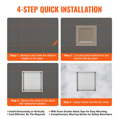 33.02 x 33.02 cm No Tile Shower Niche 304 Stainless Steel, Wall-Inserted Niche Recessed Double Shelves, V952-BXGLYBK1C13YZKIQ0V0