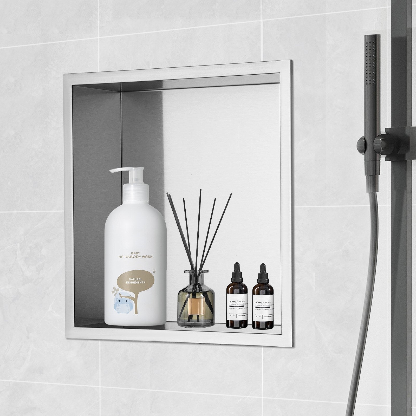 33.02 x 33.02 cm No Tile Shower Niche 304 Stainless Steel, Wall-Inserted Niche Recessed Double Shelves, V952-BXGLYBK1C13YZKIQ0V0