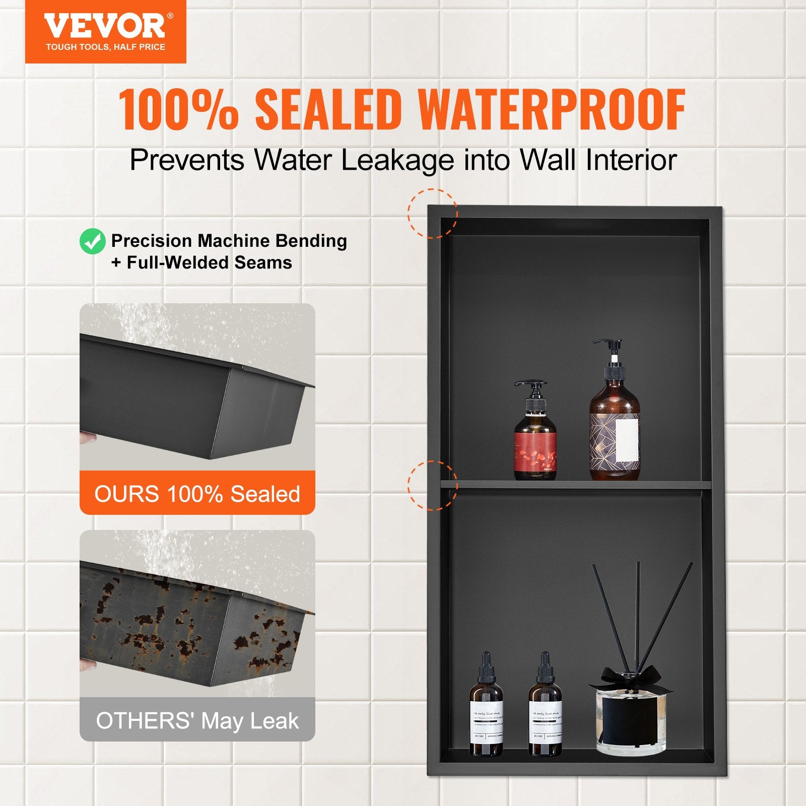 33.02 x 63.5 cm No Tile Shower Niche 304 Stainless Steel, Wall-Inserted Niche Recessed Double Shelves, Sealed V952-BXGLYBK2C13YEJQ0NV0