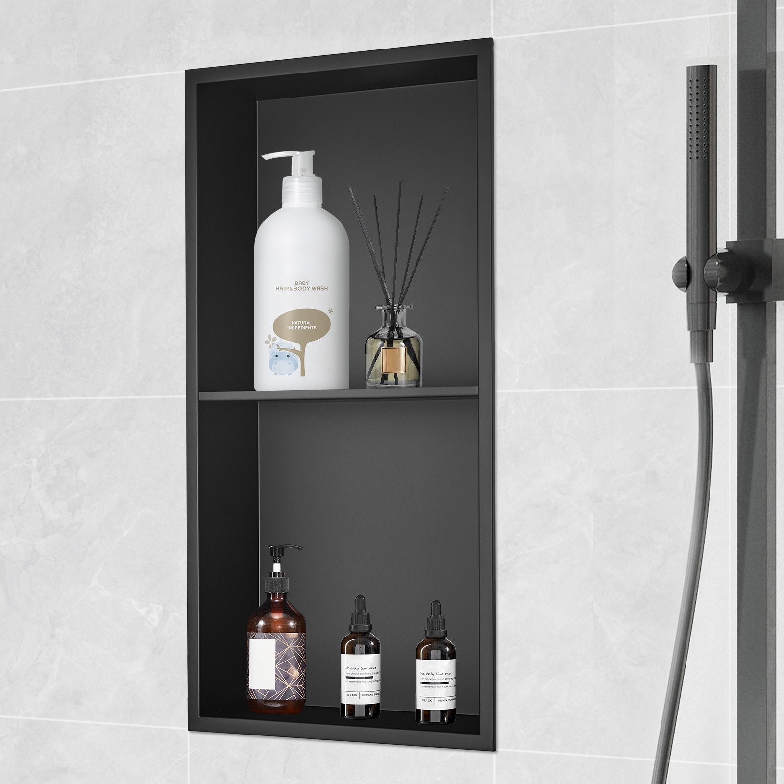 33.02 x 63.5 cm No Tile Shower Niche 304 Stainless Steel, Wall-Inserted Niche Recessed Double Shelves, Sealed V952-BXGLYBK2C13YEJQ0NV0