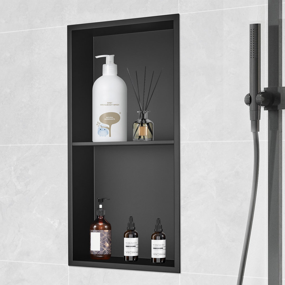 33.02 x 63.5 cm No Tile Shower Niche 304 Stainless Steel, Wall-Inserted Niche Recessed Double Shelves, Sealed V952-BXGLYBK2C13YEJQ0NV0
