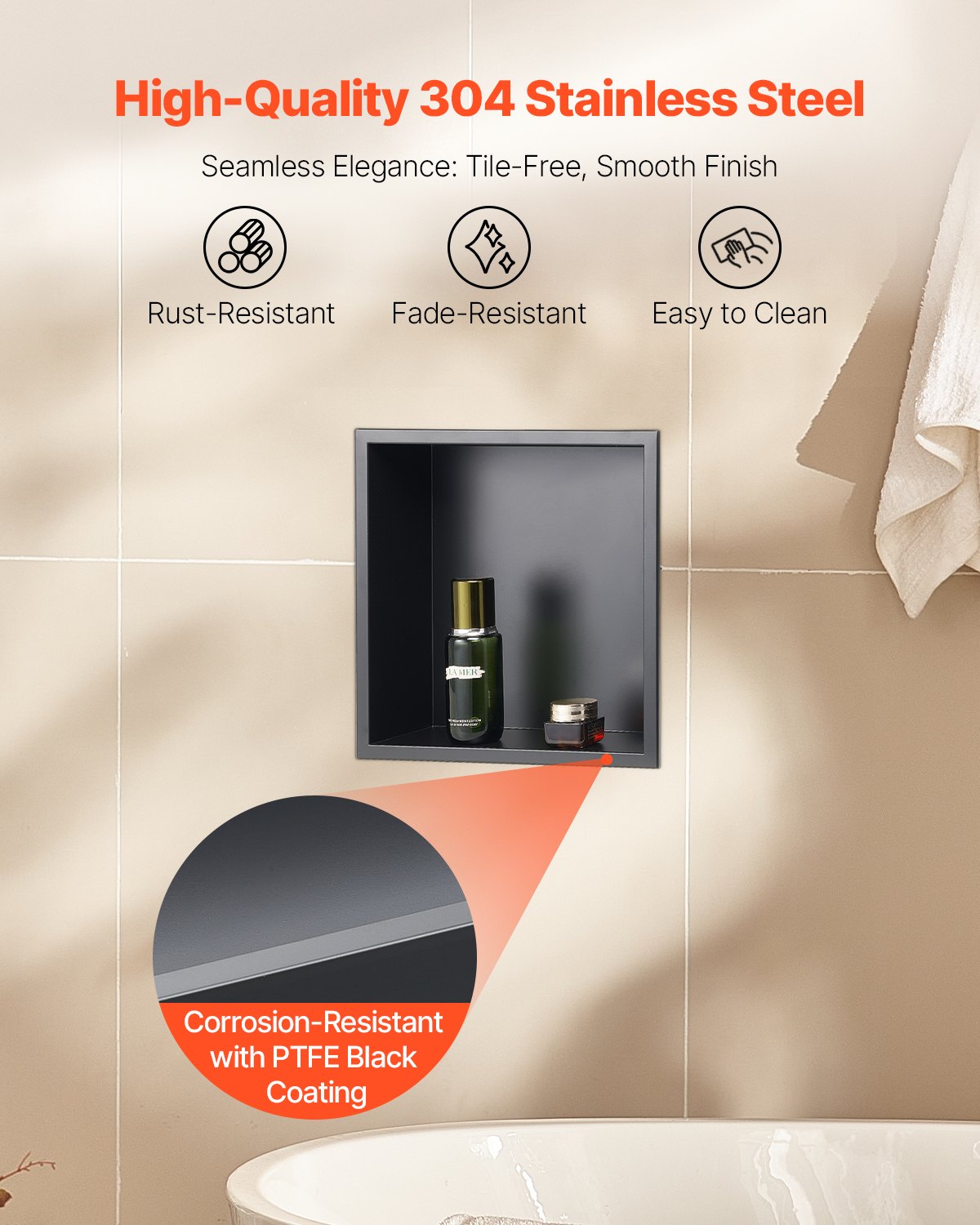 Shower Niche, 33.0 x 33.0 x 10.2 cm Recessed Wall Niche, Heavy-duty Stainless Steel Modern Soap & Shampoo V952-BXGLYBKHS1C1MYHU6001V0