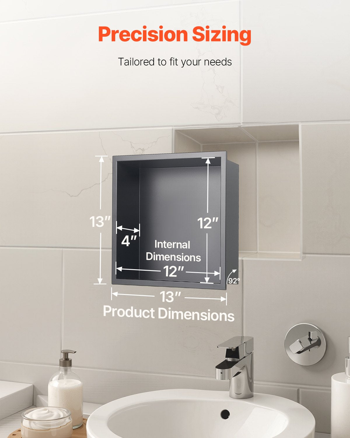 Shower Niche, 33.0 x 33.0 x 10.2 cm Recessed Wall Niche, Heavy-duty Stainless Steel Modern Soap & Shampoo V952-BXGLYBKHS1C1MYHU6001V0