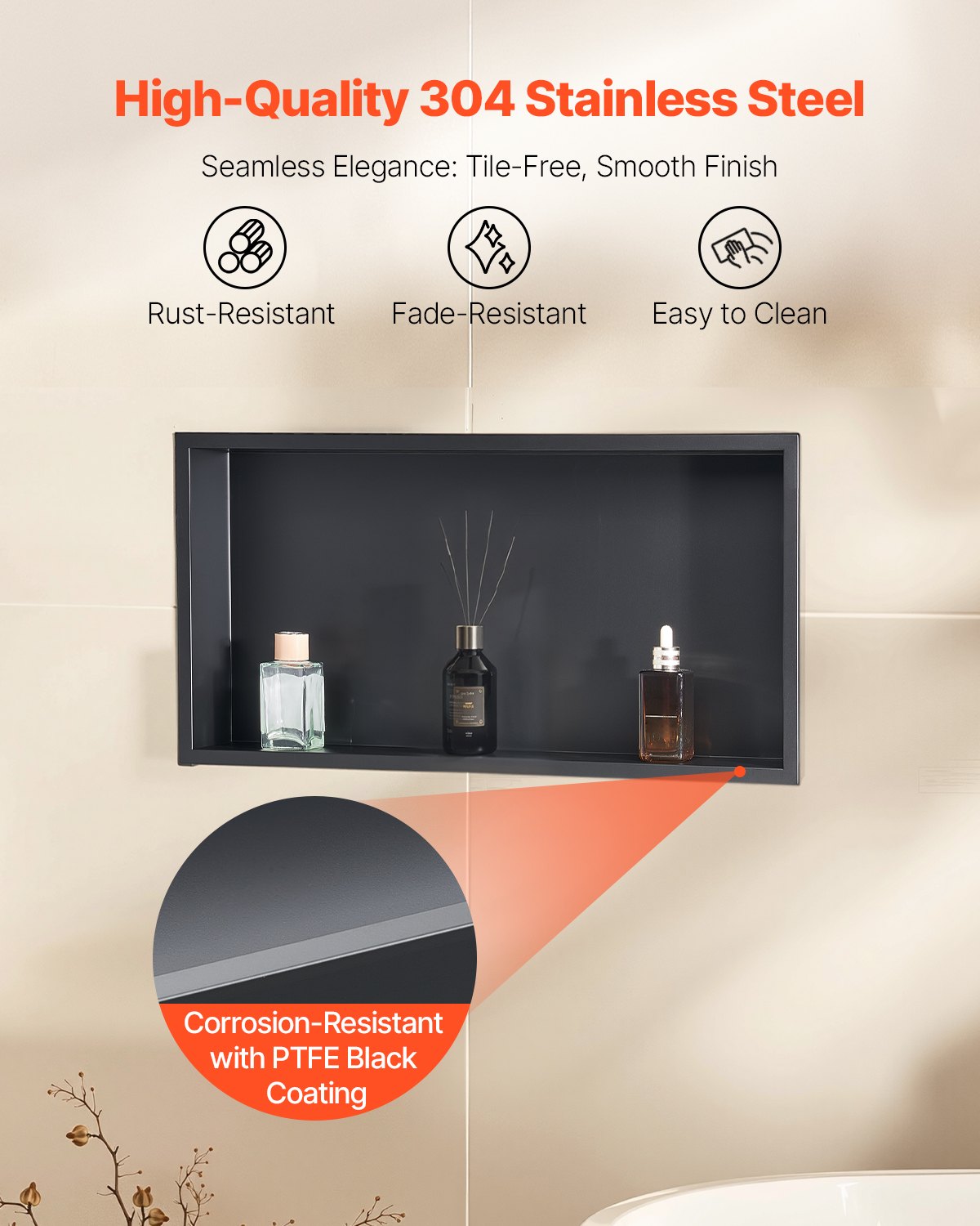 Shower Niche, 33.0 x 63.5 x 10.2 cm Recessed Wall Niche, Heavy-duty Stainless Steel Modern Soap & Shampoo V952-BXGLYBKHS1C1QL8XL001V0