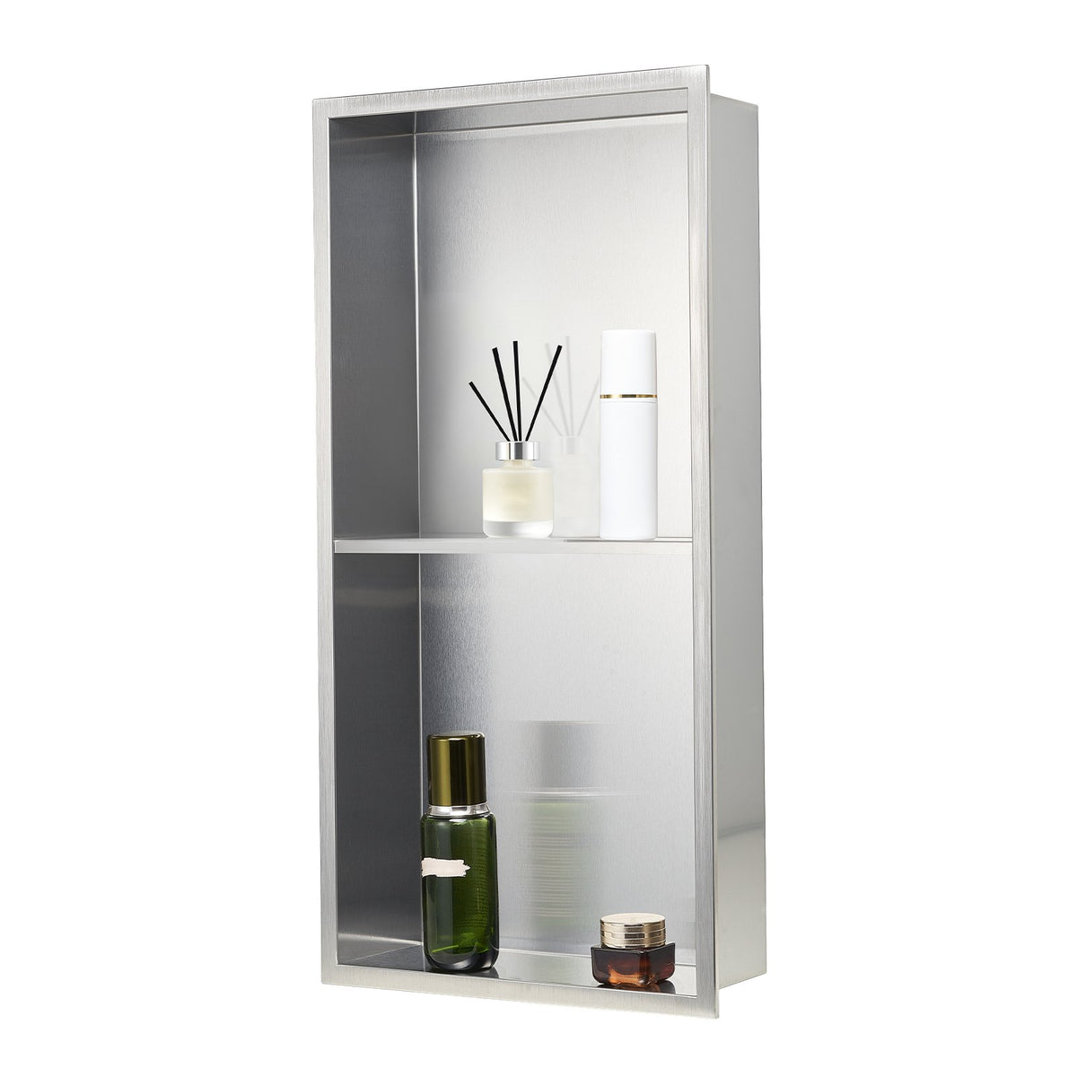 Shower Niche, 33.0 x 63.5 x 10.2 cm Recessed Wall Niche Double-layer, with Hollowed-out Divider, Heavy-duty V952-BXGLYBKYS2C198038001V0