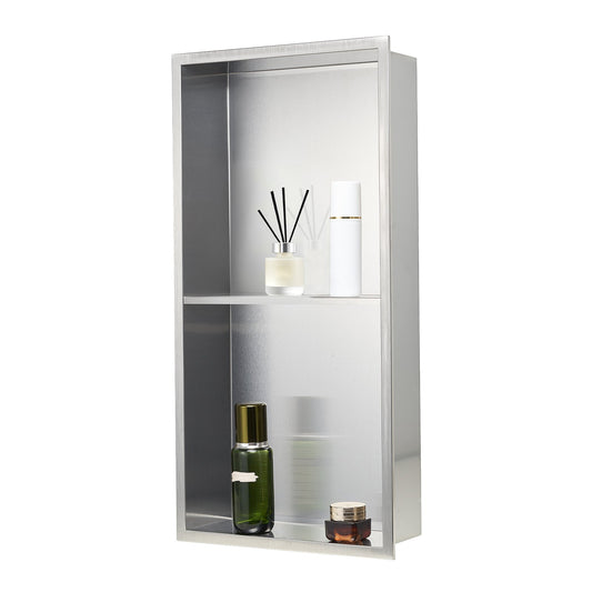 Shower Niche, 33.0 x 63.5 x 10.2 cm Recessed Wall Niche Double-layer, with Hollowed-out Divider, Heavy-duty V952-BXGLYBKYS2C198038001V0