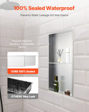 Shower Niche, 33.0 x 63.5 x 10.2 cm Recessed Wall Niche Double-layer, with Hollowed-out Divider, Heavy-duty V952-BXGLYBKYS2C198038001V0