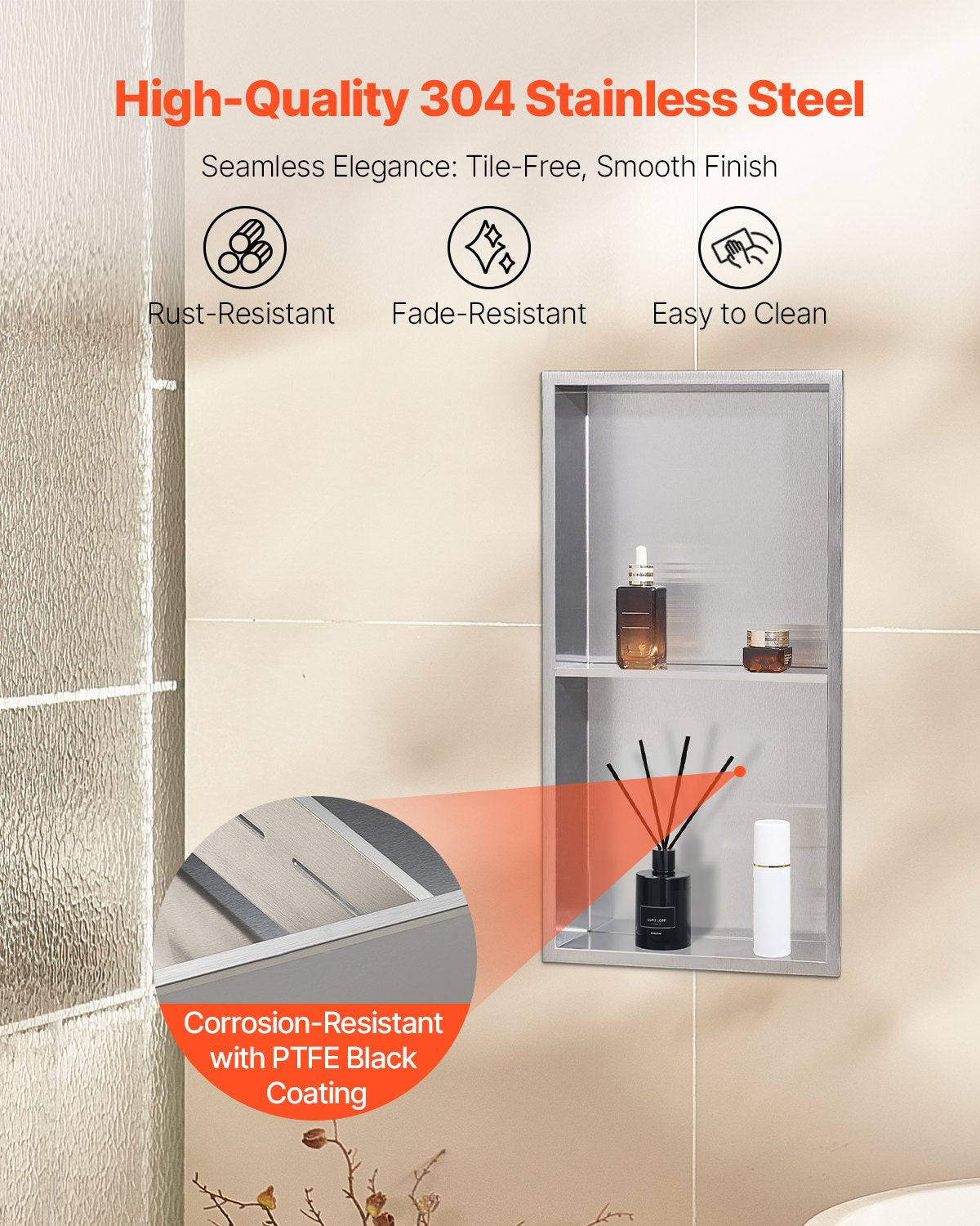 Shower Niche, 33.0 x 63.5 x 10.2 cm Recessed Wall Niche Double-layer, with Hollowed-out Divider, Heavy-duty V952-BXGLYBKYS2C198038001V0
