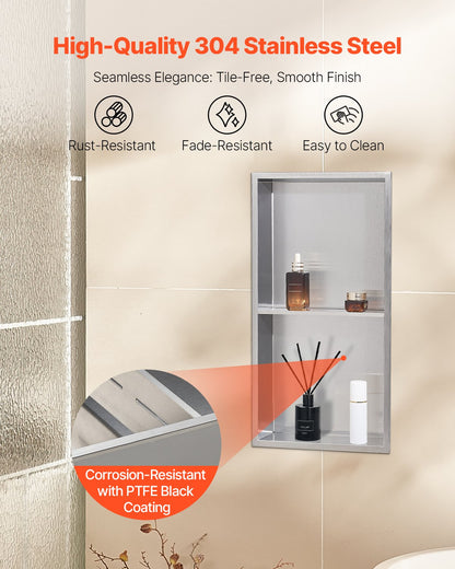 Shower Niche, 33.0 x 63.5 x 10.2 cm Recessed Wall Niche Double-layer, with Hollowed-out Divider, Heavy-duty V952-BXGLYBKYS2C198038001V0